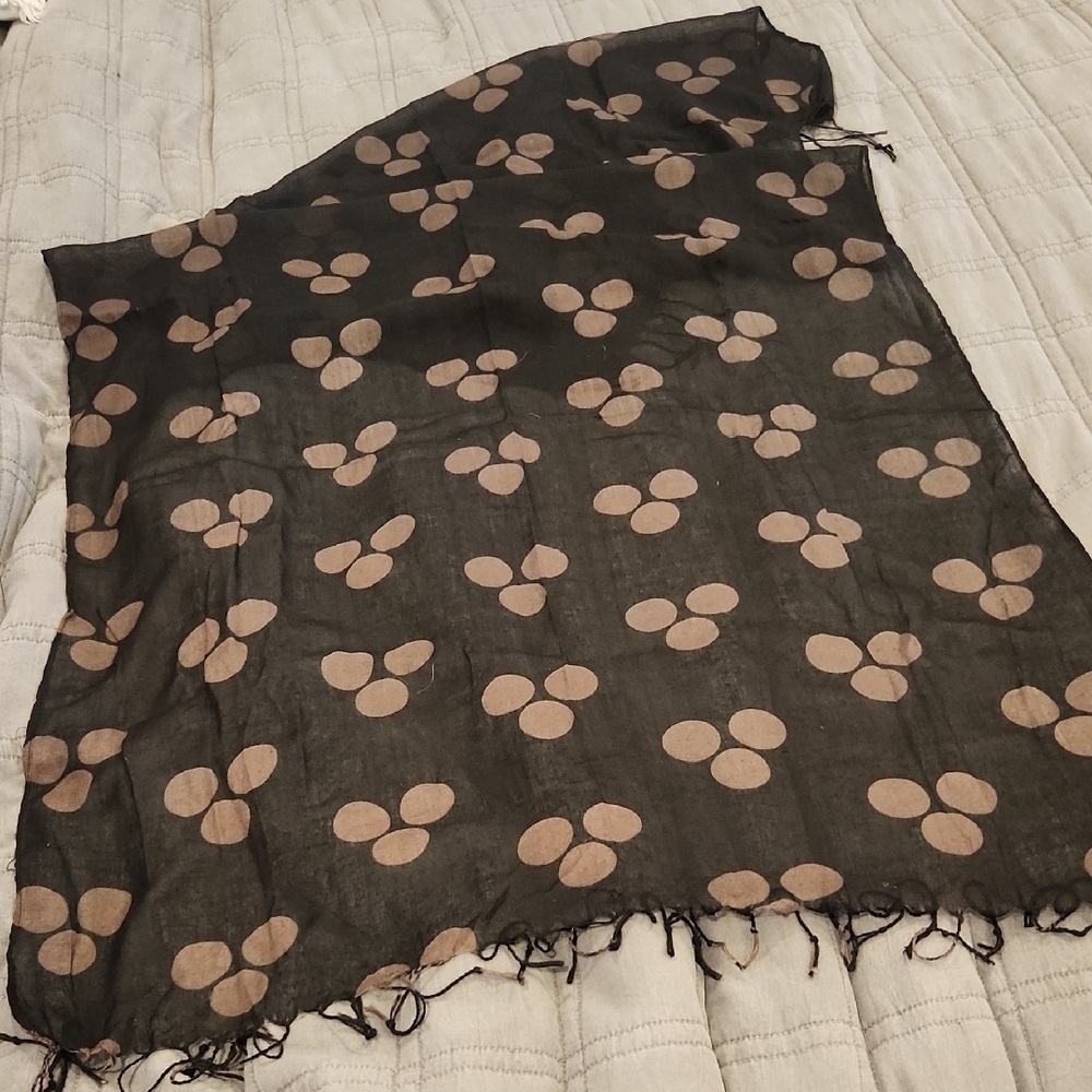 Black and Brown Polka Dot Patterned Scarf 26x72 (W/ Fringe)